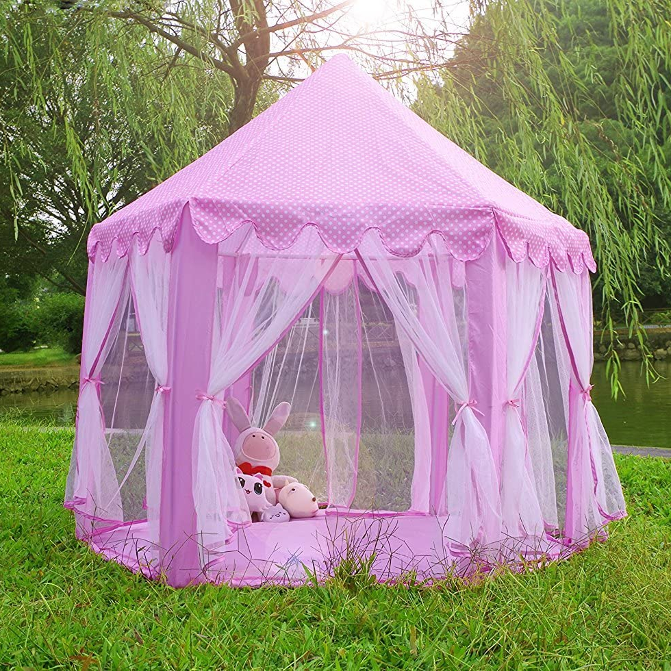 Princess Tent Bonus Star Lights Girls Gran hexágono Playhouse Kids Castle Play Tent para niños