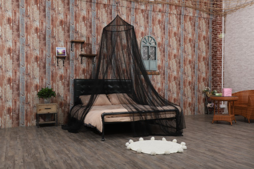 Toldo de cama King Size, mosquitera de color negro para interior/exterior, camping o dormitorio, se adapta a una cama King Size, hecha con malla ignífuga