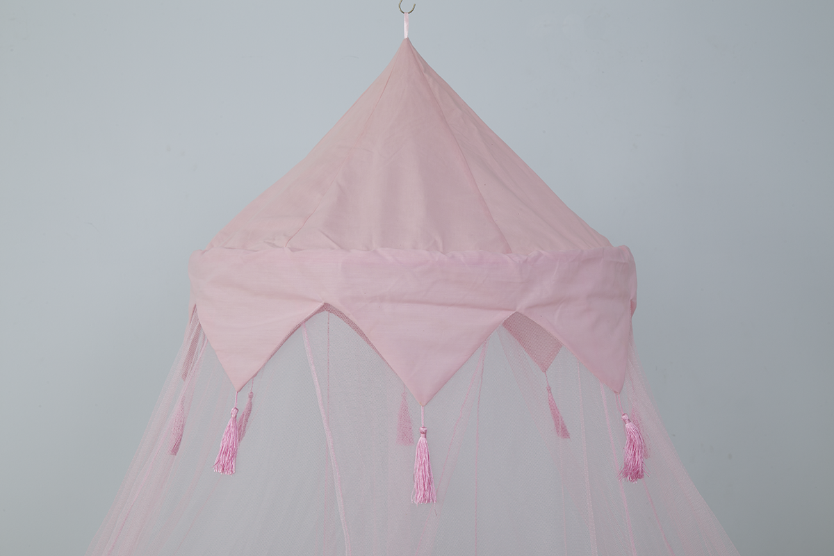 Baby Cuna Girls Favorite Pink Color Tassel Bed Canopy Pop Up Mosquito Netting