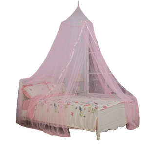 Cama con dosel de buena calidad estilo princesa cinta rosa mosquitera cortina