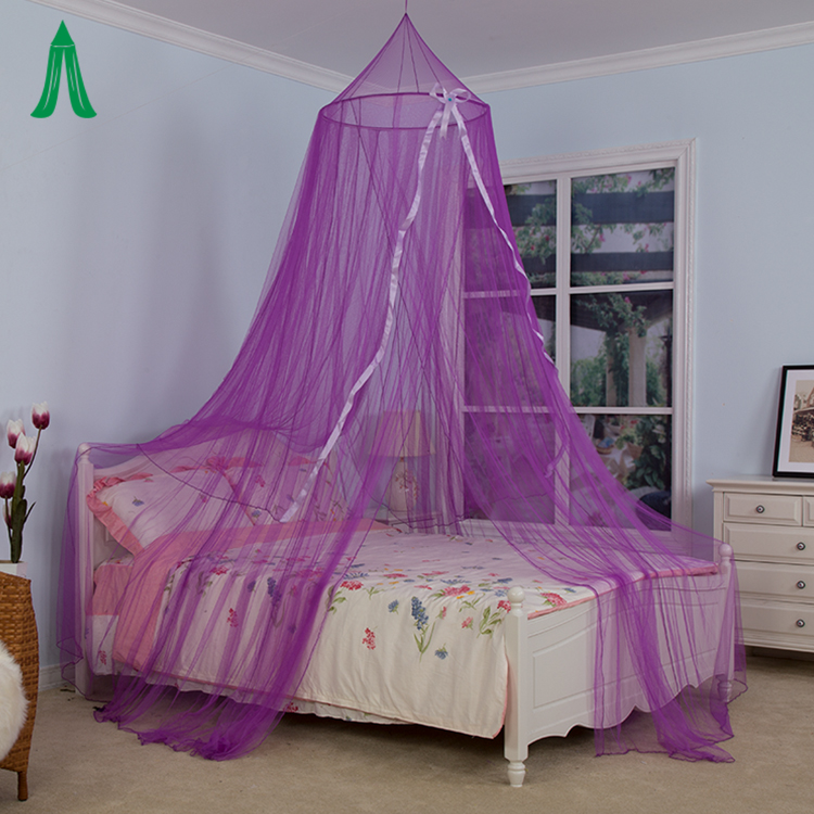 Toldo de cama con mosquitera púrpura para decoración de habitación de niña bonita tamaño Queen a la moda