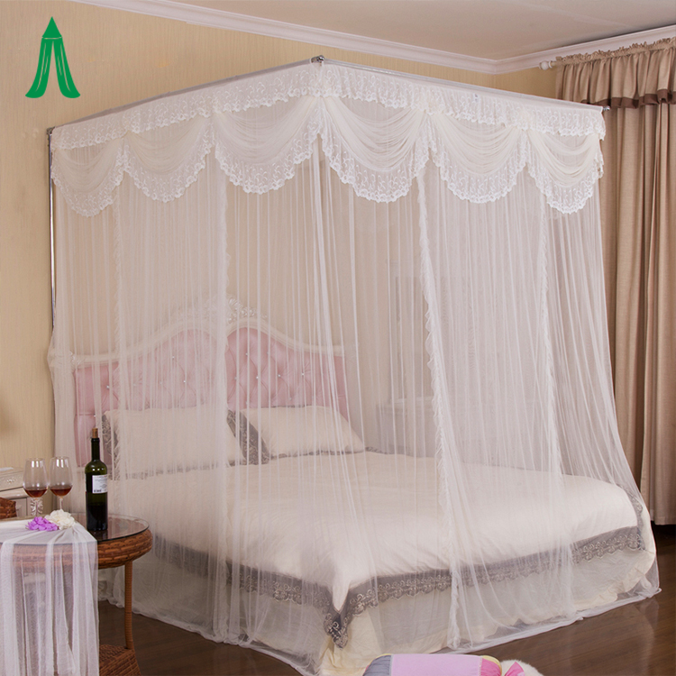 Palacio Rectangular Cama Romántica Dosel Encaje Princesa King Size Mosquitera