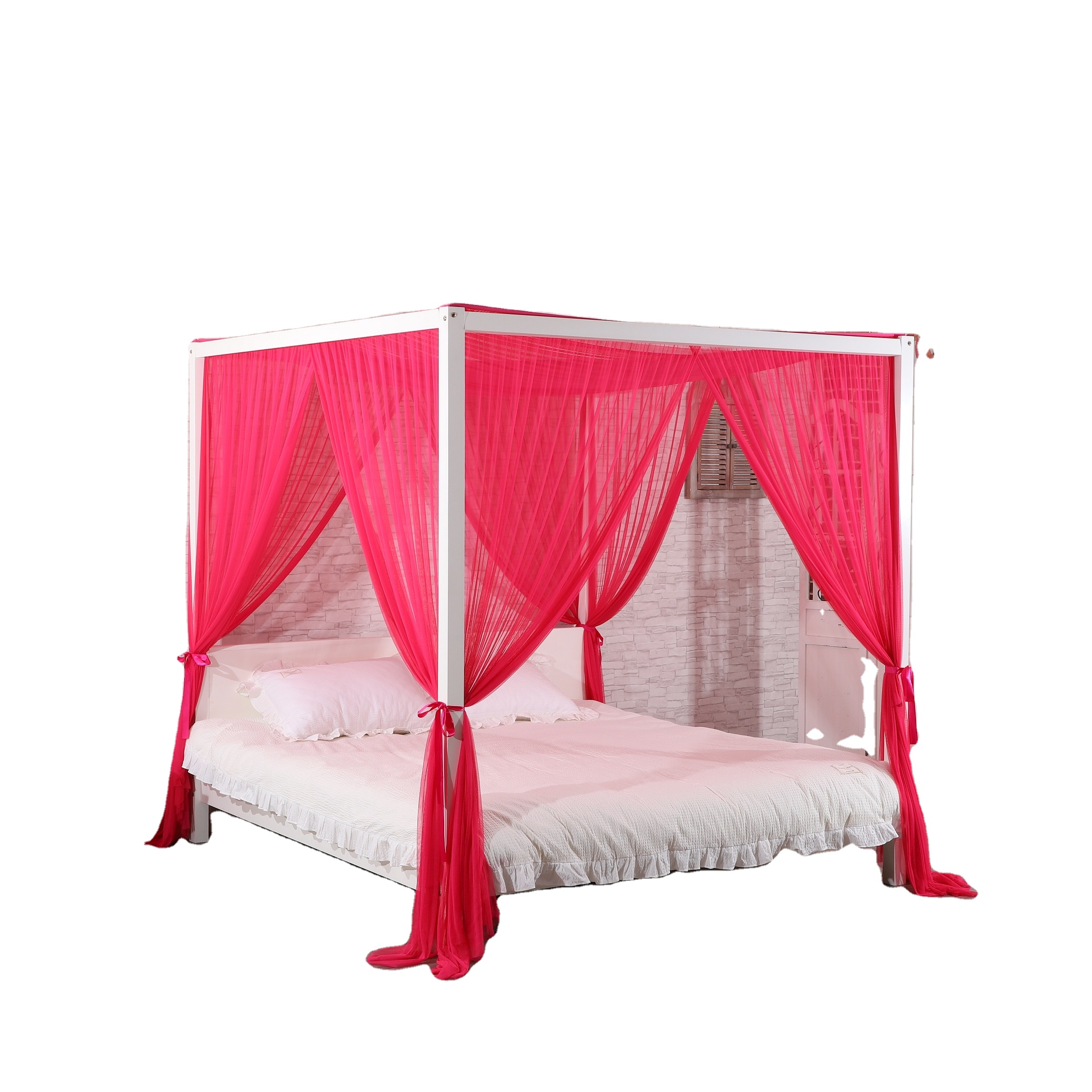 Juego de mosquitera elegante colgante, cuatro cortinas de poste de esquina, dosel para cama, mosquitera para dosel