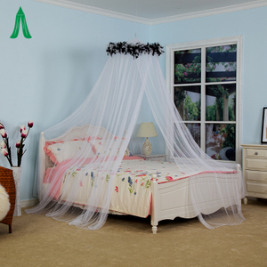 Mosquiteros con dosel superior de plumas negras colgantes grandes para cama doble