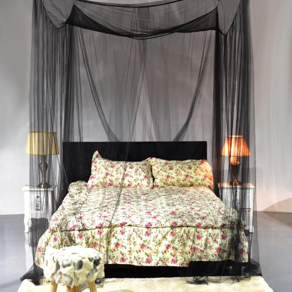 Mosquitera, dosel de cama con poste de 4 esquinas, instalación rápida y fácil para camas tamaño King Cortina de cama tamaño Queen grande (negro)