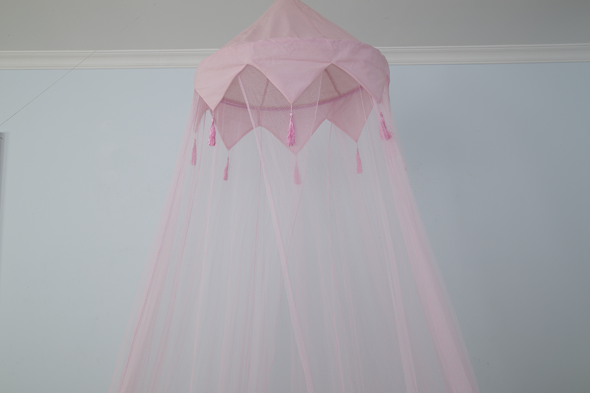 Baby Cuna Girls Favorite Pink Color Tassel Bed Canopy Pop Up Mosquito Netting