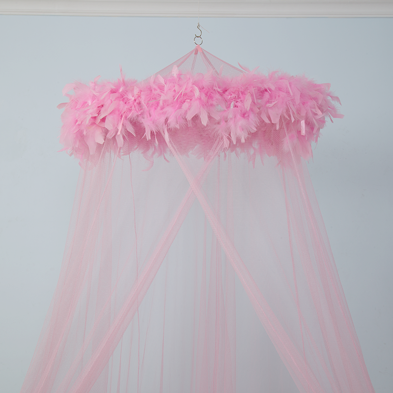 Cúpula decorativa de encaje de plumas rosadas, dosel de malla transparente, cuna transpirable y cómoda, mosquitera para bebés, favorita para niña