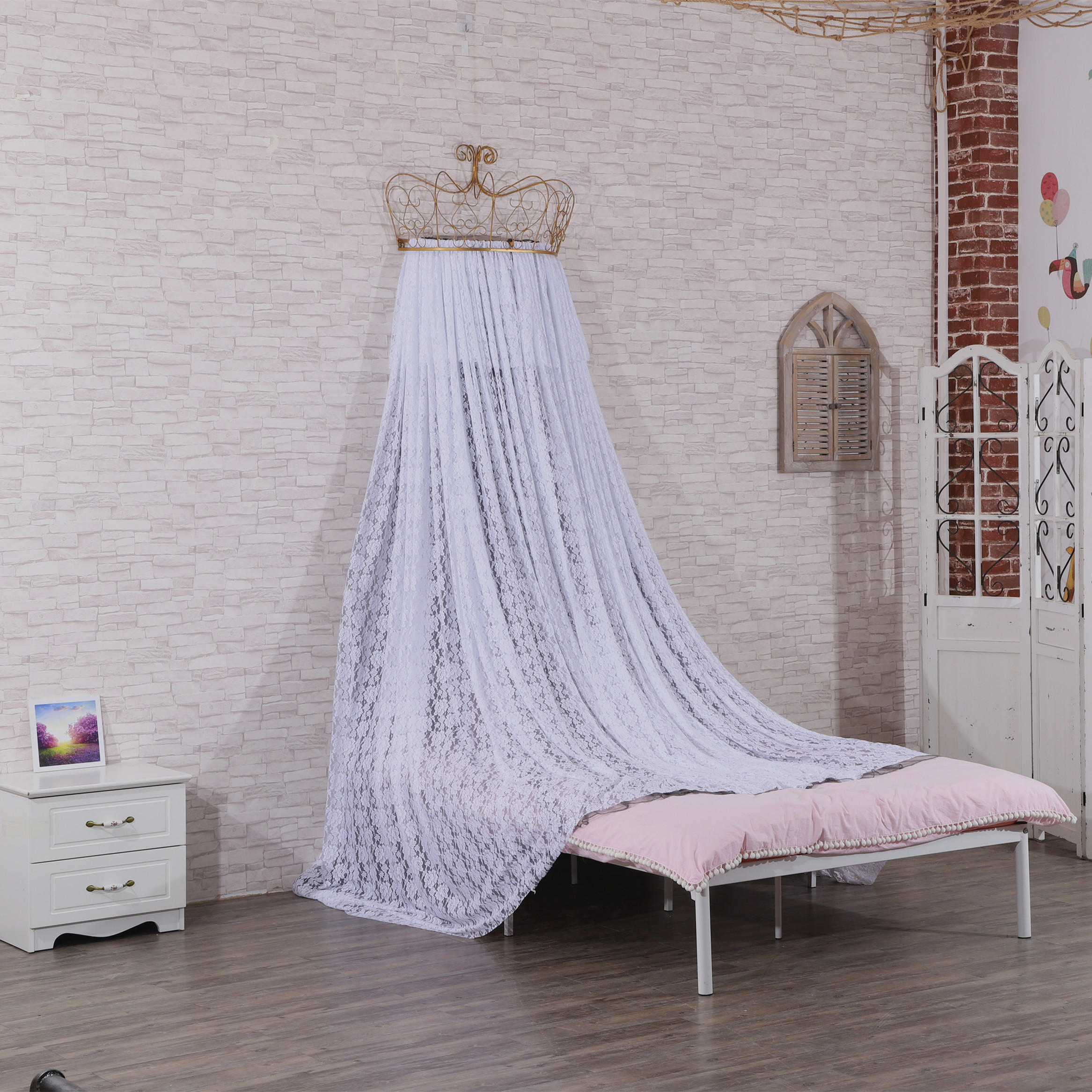 Último diseño Princess Crown Top Mosquito Nets Lace Bed Cortinas