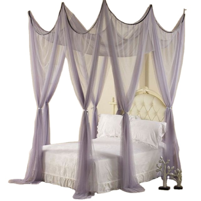 Mosquitera de cortina de cama con parte superior cuadrada de princesa de palacio gris grande de gasa