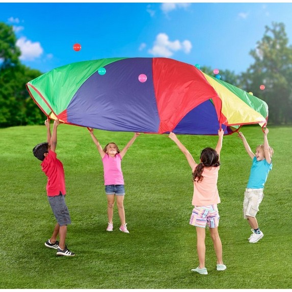 Paracaídas de 12 pies para niños con 12 asas Juego de paracaídas para 8 12 Tienda de campaña para niños Juegos cooperativos Regalo de cumpleaños