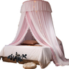 Luces Led de encaje rosa de lujo, tamaño King Queen, cama de cúpula, toldos, dormitorio de princesa, mosquiteras colgantes