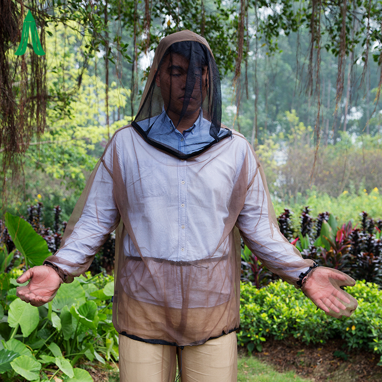 Chaqueta de mosquitera de poliéster con trajes de cuerpo de red de insectos de cabeza