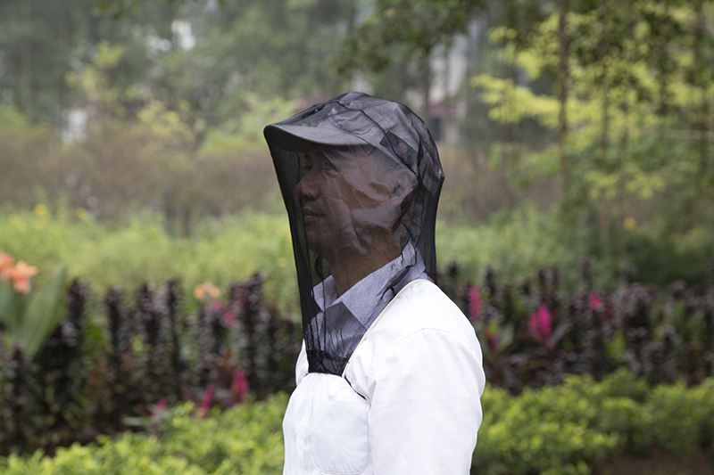 Sombrero de red de cabeza de mosquito de cara protegida de malla negra militar de viaje al aire libre