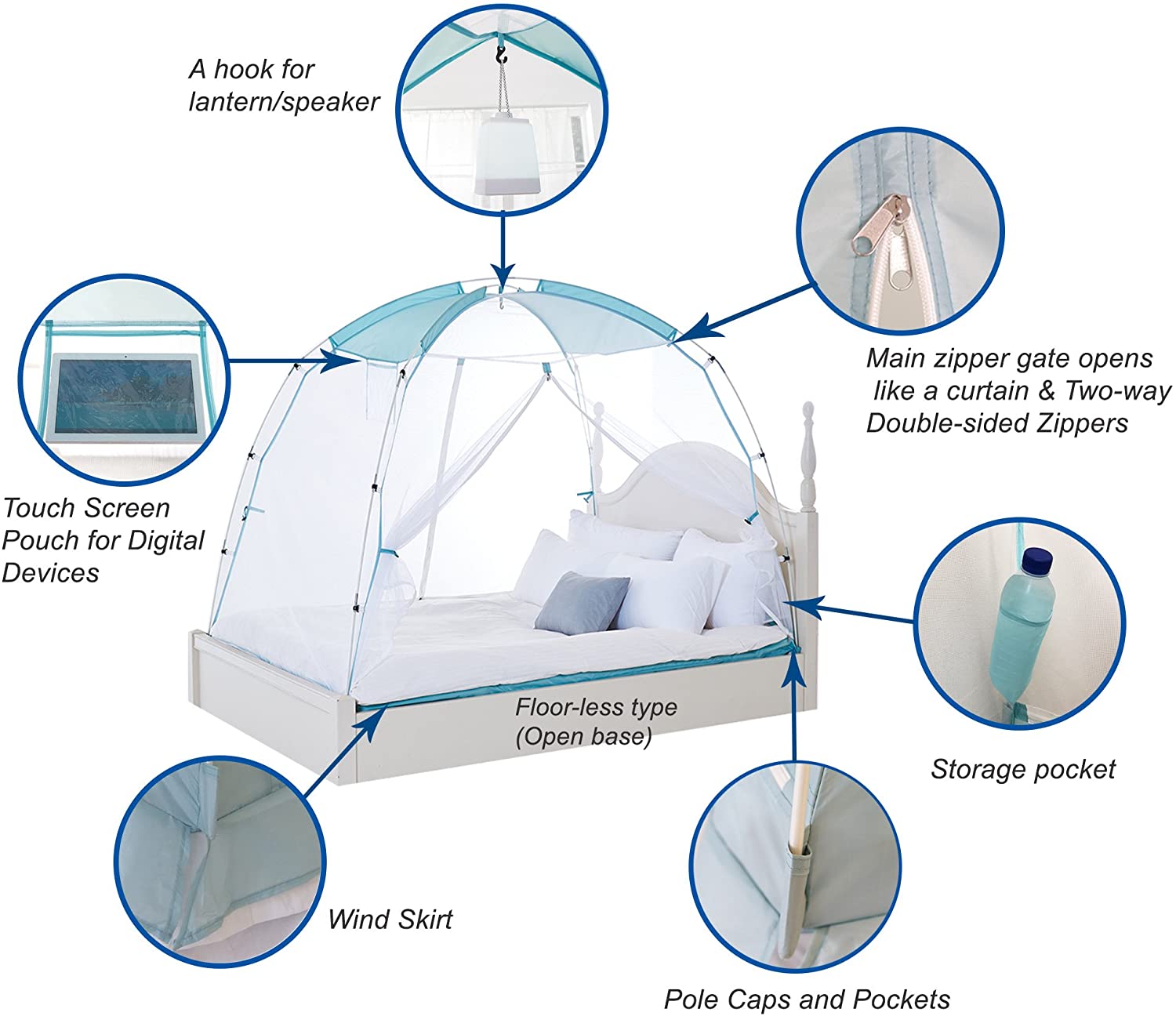 Tienda de campaña con mosquitera emergente y fácil instalación y dosel de cama portátil