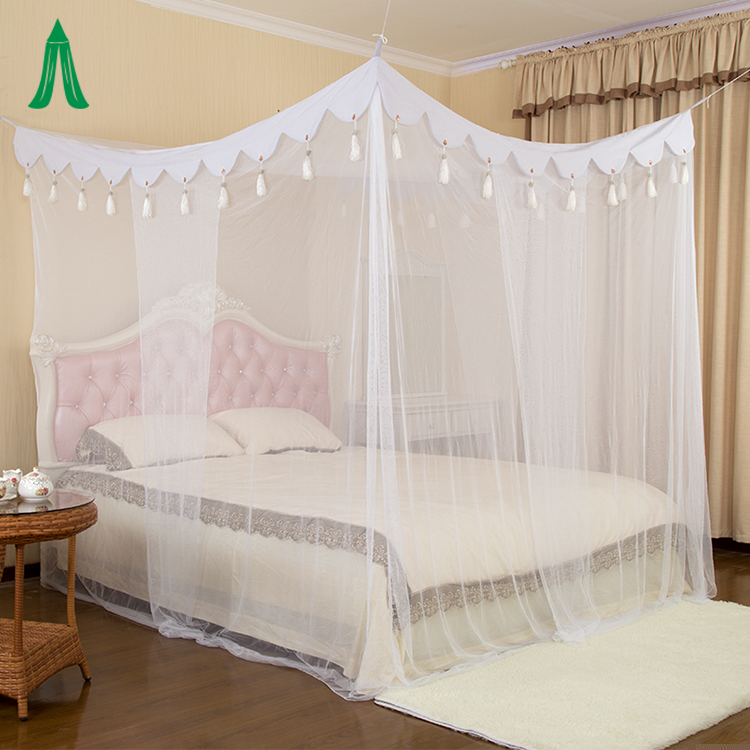 Dosel de cama de red con protección contra mosquitos tamaño Queen para niñas princesa blanca con borlas para interiores